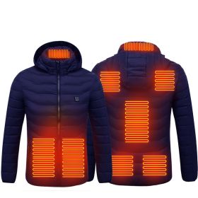Men Heated Puffer Jacket Electric Heating Coat Insulated Hood Windbreaker 9Heat Zones (Option: Blue Zone8-Xl)