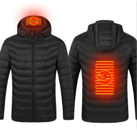 New Heated Jacket Coat USB Electric Jacket Cotton Coat Heater Thermal Clothing Heating Vest Men's Clothes Winter (Option: Black Zone2-L)